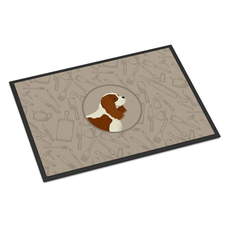 Carolines Treasures 24 x 36 in. Cavalier Spaniel in the Kitchen Indoor or Outdoor Mat CK2176JMAT